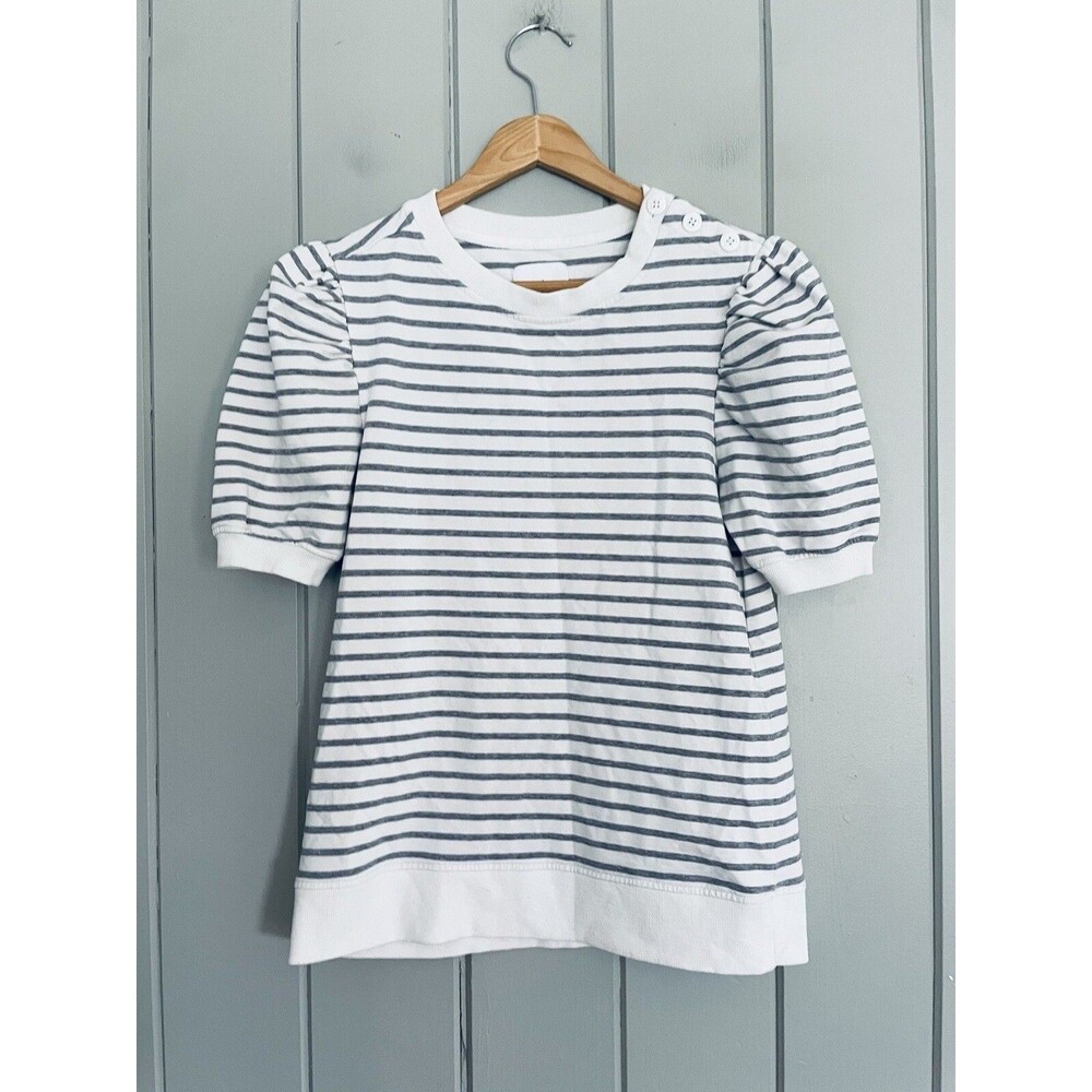 Sundays Silvia Top 0/XS Gray Stripe Puff Sleeves Stretch Knit Lounge